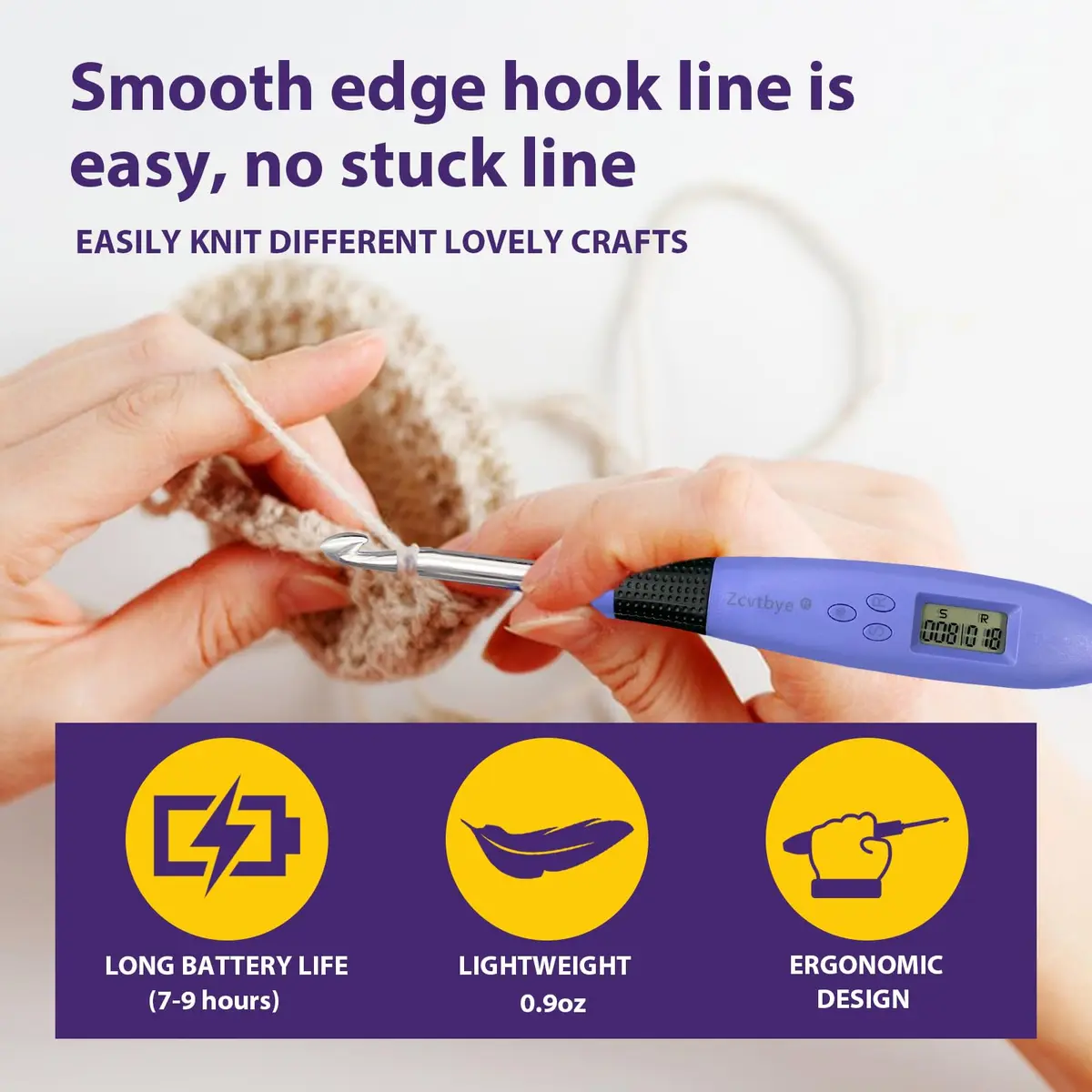 Zcvtbye Light Up Crochet Hooks Set, 22 Sizes with Digital Counters & LED Light | Ergonomic & Rechargeable - view 2