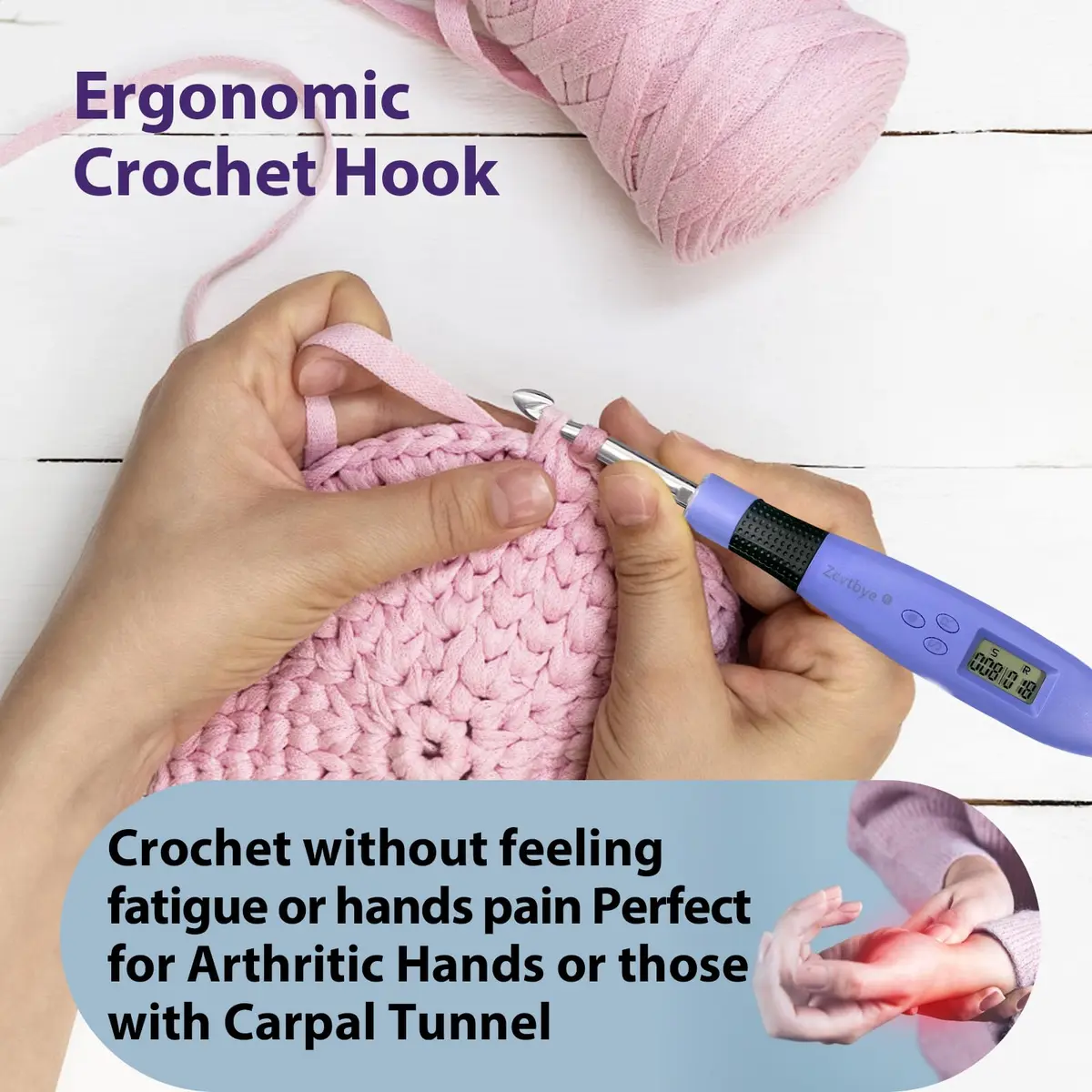 Zcvtbye Light Up Crochet Hooks Set, 22 Sizes with Digital Counters & LED Light | Ergonomic & Rechargeable - view 3