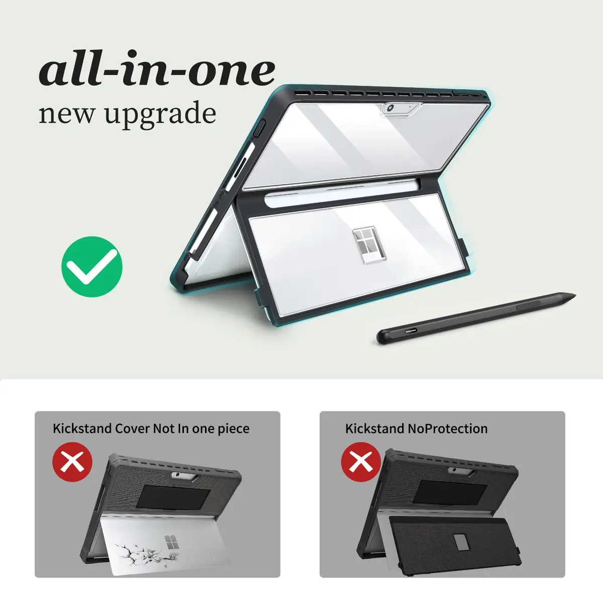TALTAW Case for Microsoft Surface Pro 11/10/9/8 13-Inch | Rugged All-in-One Transparent Cover with Kickstand - view 5