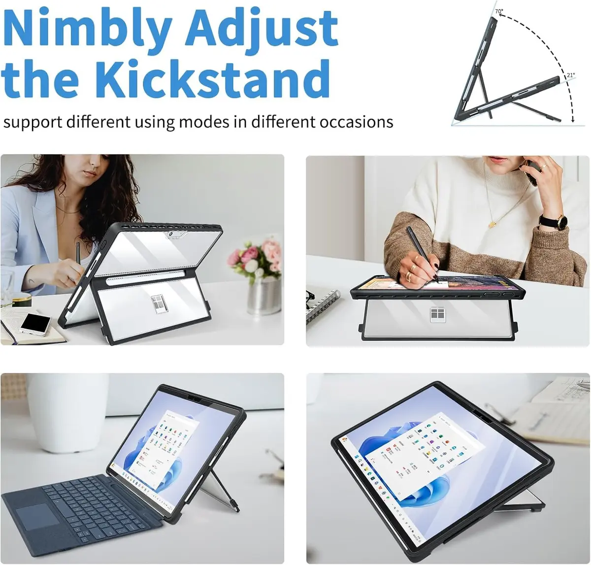 TALTAW Case for Microsoft Surface Pro 11/10/9/8 13-Inch | Rugged All-in-One Transparent Cover with Kickstand - view 7