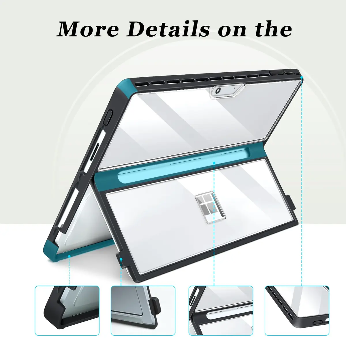 TALTAW Case for Microsoft Surface Pro 11/10/9/8 13-Inch | Rugged All-in-One Transparent Cover with Kickstand - view 2