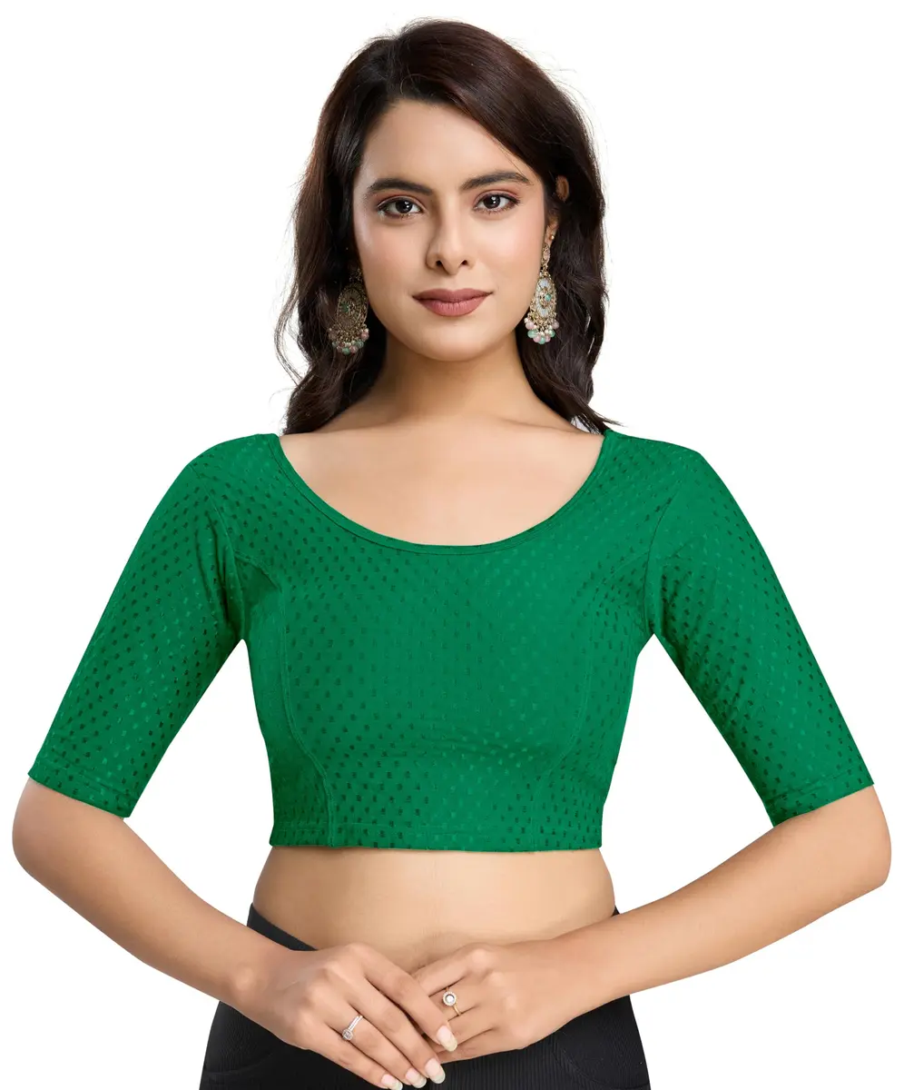 TRENDMALLS Dobby Cotton Stretchable Saree Blouse B01 Green | Stylish, Comfortable Fit for Women - main product image
