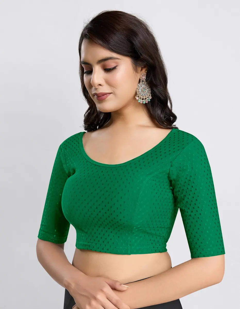 TRENDMALLS Dobby Cotton Stretchable Saree Blouse B01 Green | Stylish, Comfortable Fit for Women - view 6