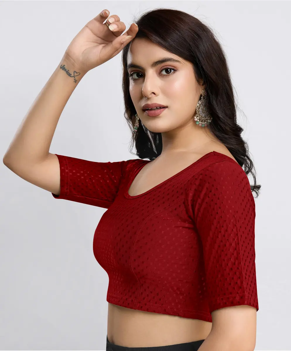 TRENDMALLS Dobby Cotton Stretchable Saree Blouse B01 Maroon | Stylish Ready to Wear - view 6