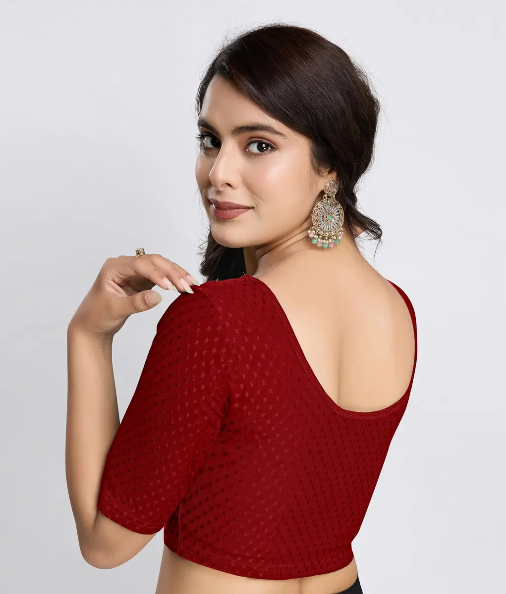 TRENDMALLS Dobby Cotton Stretchable Saree Blouse B01 Maroon | Stylish Ready to Wear - view 7