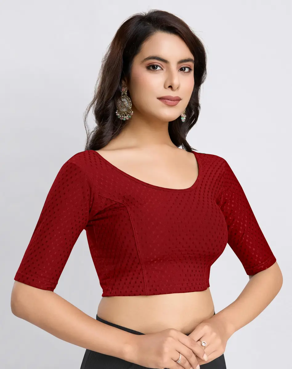 TRENDMALLS Dobby Cotton Stretchable Saree Blouse B01 Maroon | Stylish Ready to Wear - view 3