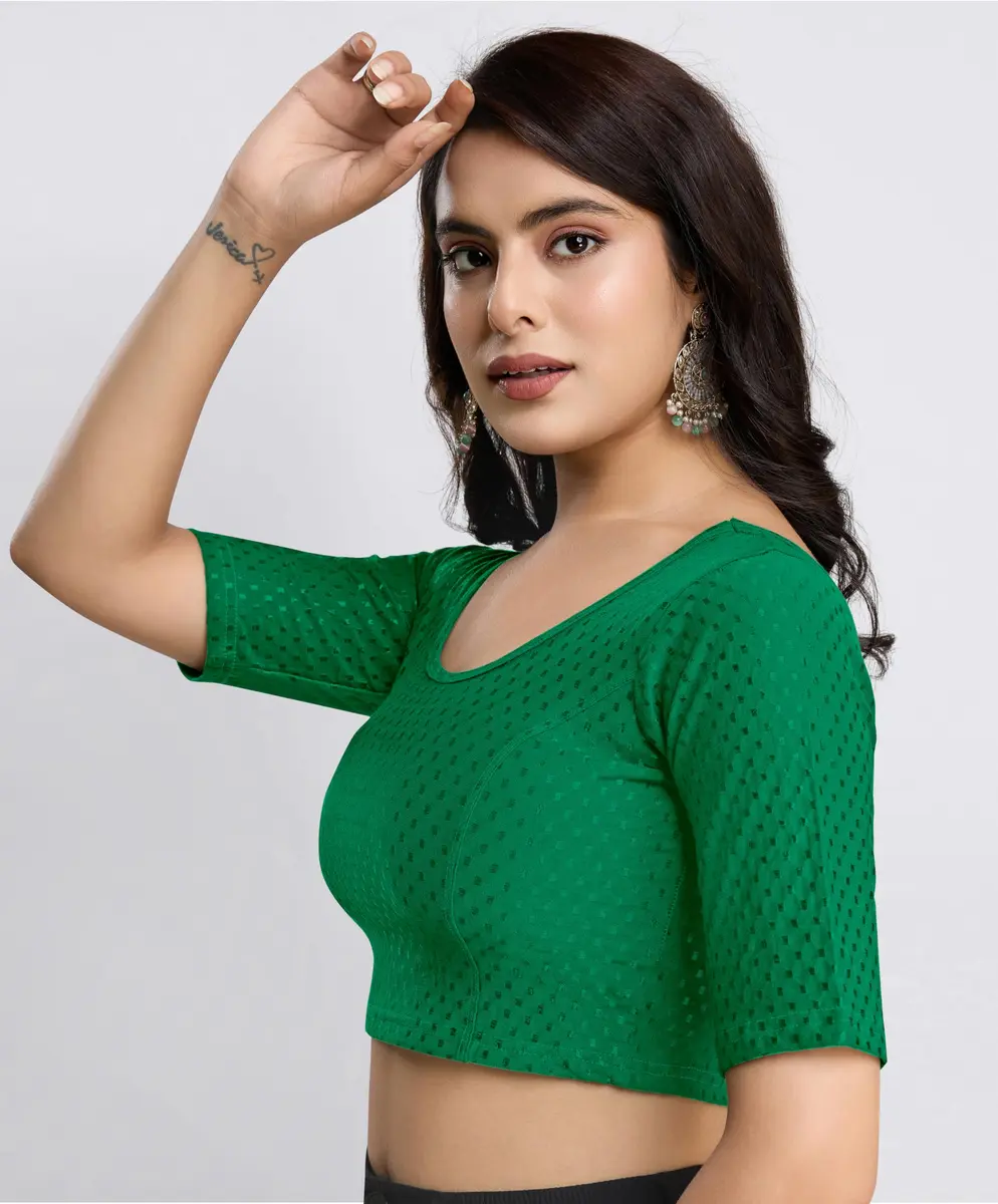 TRENDMALLS Dobby Cotton Stretchable Saree Blouse Green Large | Breathable Fabric for Indian Climate - view 4