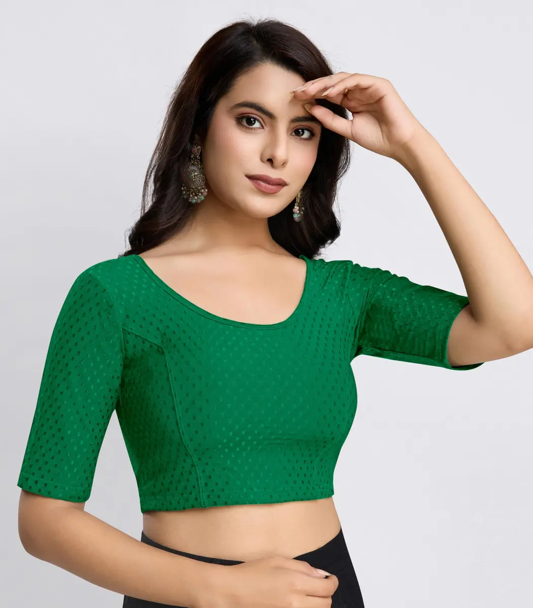 TRENDMALLS Dobby Cotton Stretchable Saree Blouse Green Large | Breathable Fabric for Indian Climate - view 5