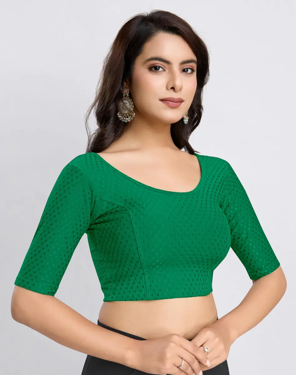 TRENDMALLS Dobby Cotton Stretchable Saree Blouse Green Large | Breathable Fabric for Indian Climate - view 3