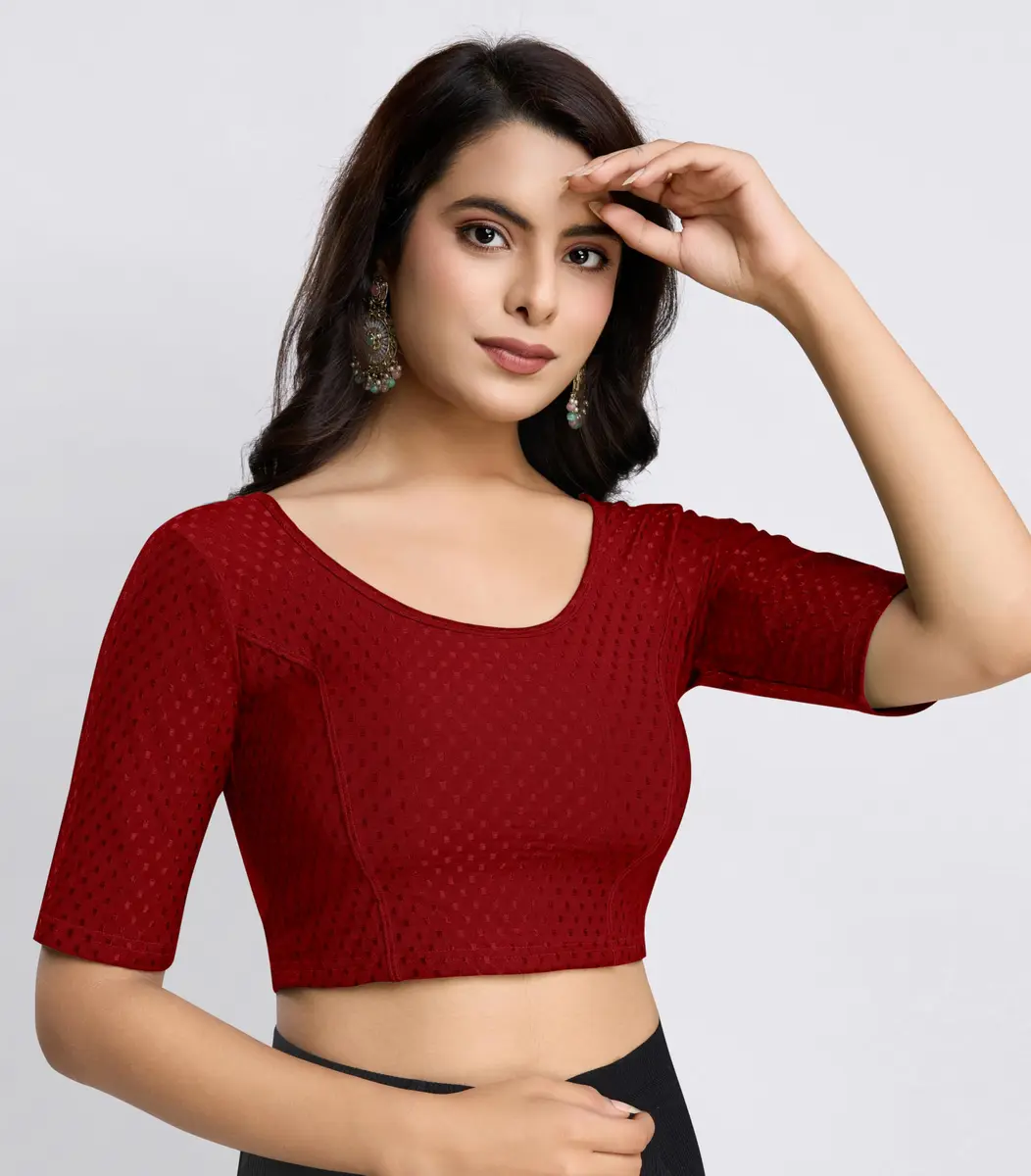 TRENDMALLS Dobby Cotton Stretchable Saree Blouse XX-Large Maroon | Ready-to-Wear Indian Traditional Fit - view 5