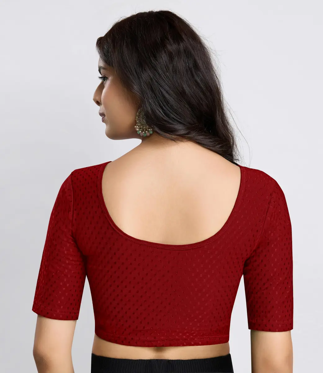 TRENDMALLS Dobby Cotton Stretchable Saree Blouse XX-Large Maroon | Ready-to-Wear Indian Traditional Fit - view 2