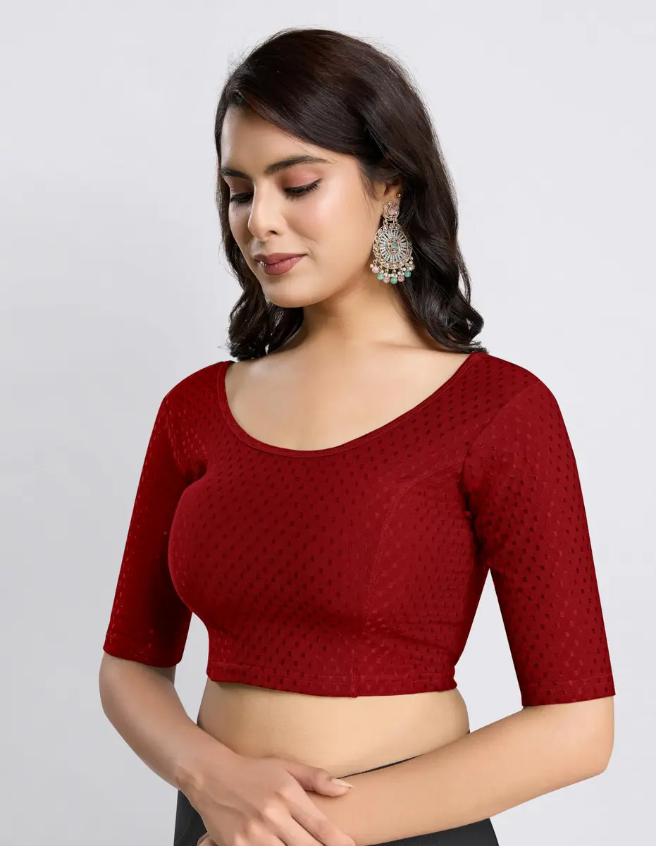 TRENDMALLS Dobby Cotton Stretchable Saree Blouse XX-Large Maroon | Ready-to-Wear Indian Traditional Fit - view 4