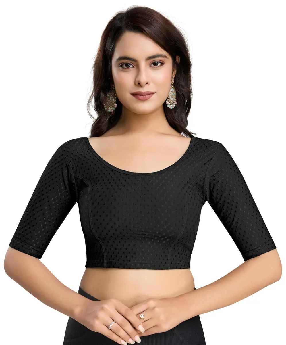 TRENDMALLS Dobby Cotton Stretchable Saree Blouse Black Small | Ready-to-Wear for Indian Occasions - main product image