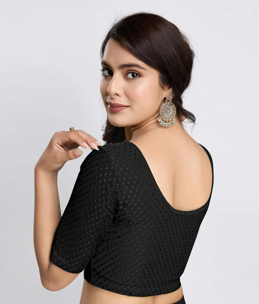 TRENDMALLS Dobby Cotton Stretchable Saree Blouse Black Small | Ready-to-Wear for Indian Occasions - view 6