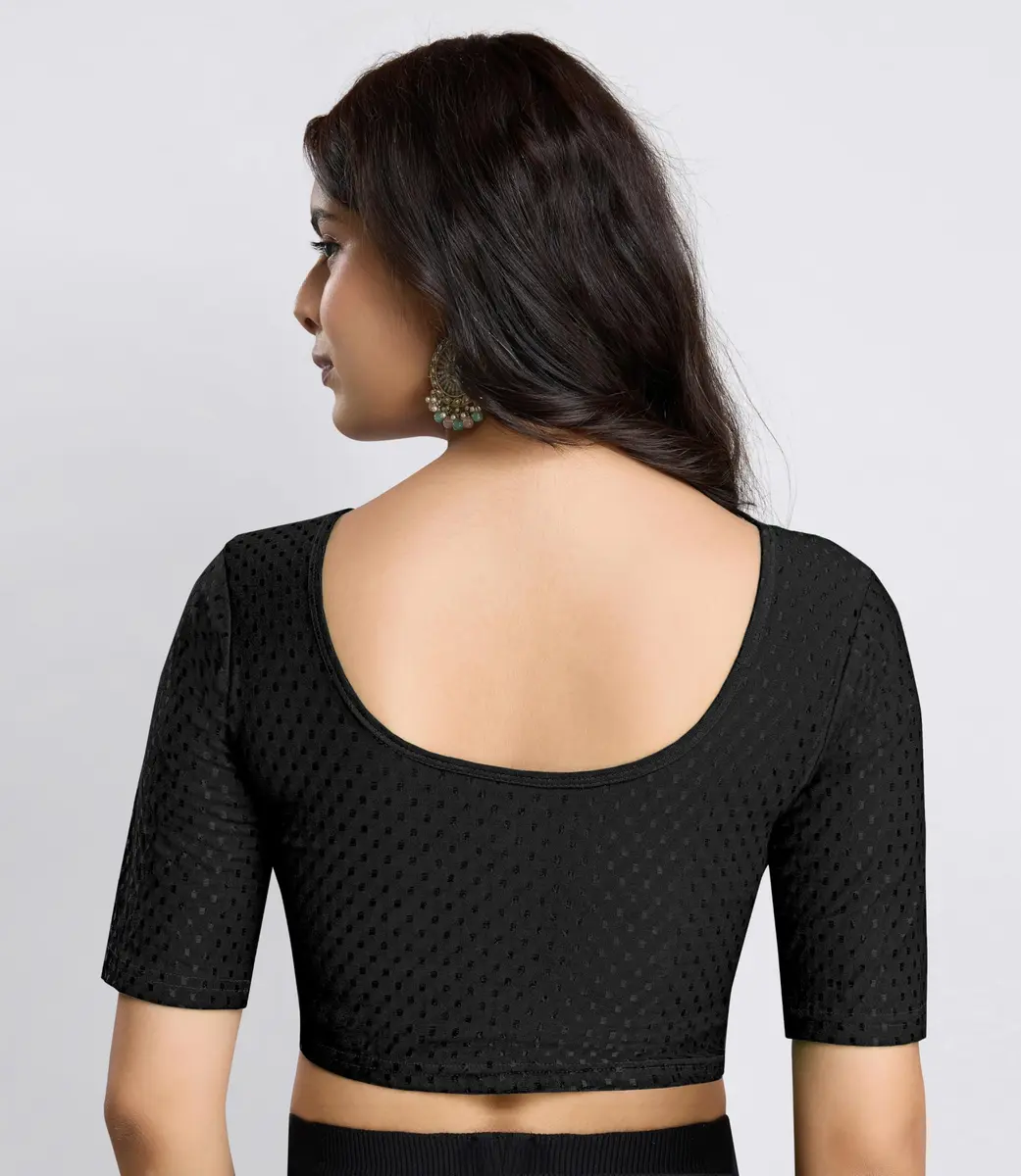TRENDMALLS Dobby Cotton Stretchable Saree Blouse Black Small | Ready-to-Wear for Indian Occasions - view 2