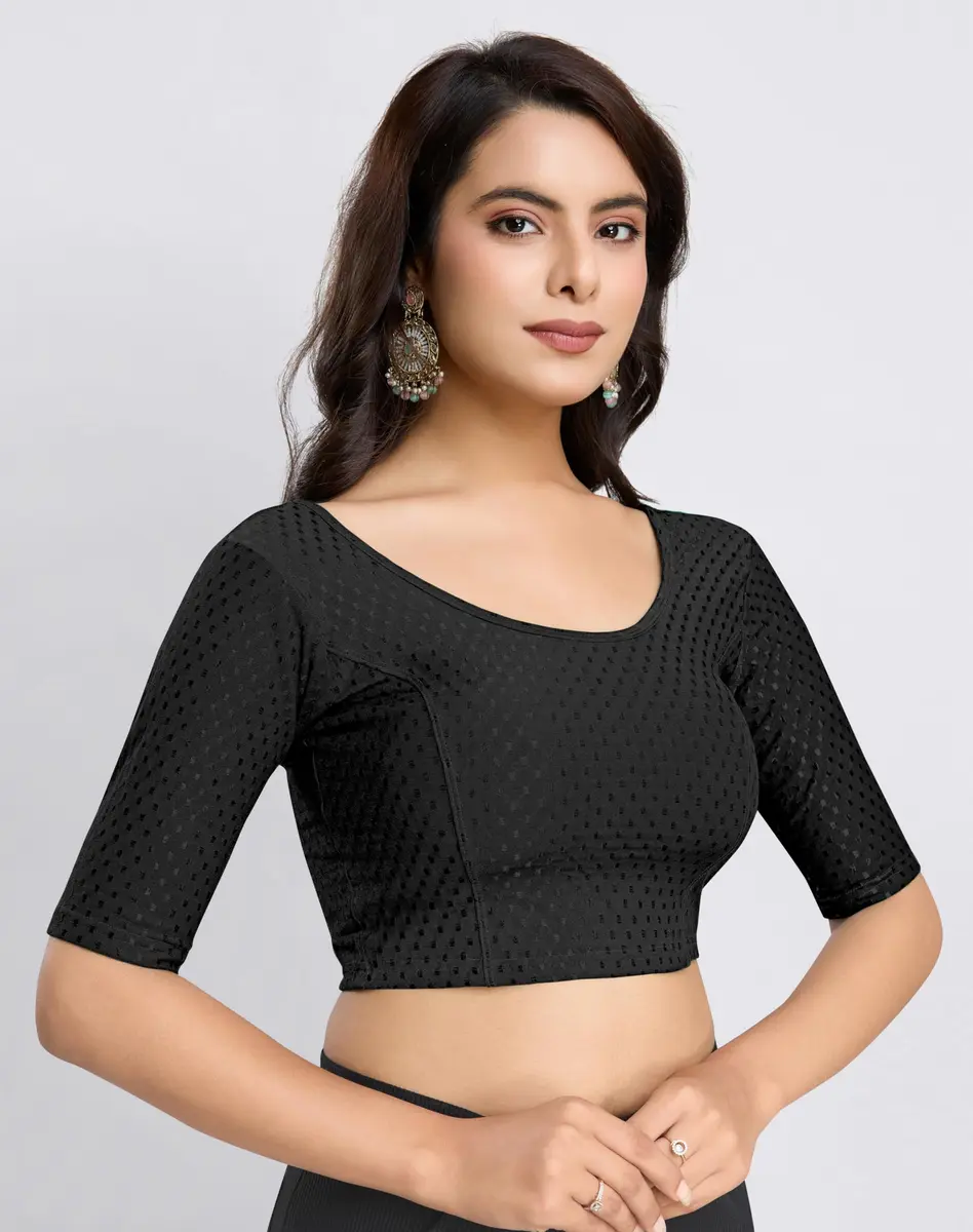 TRENDMALLS Dobby Cotton Stretchable Saree Blouse Black Small | Ready-to-Wear for Indian Occasions - view 3