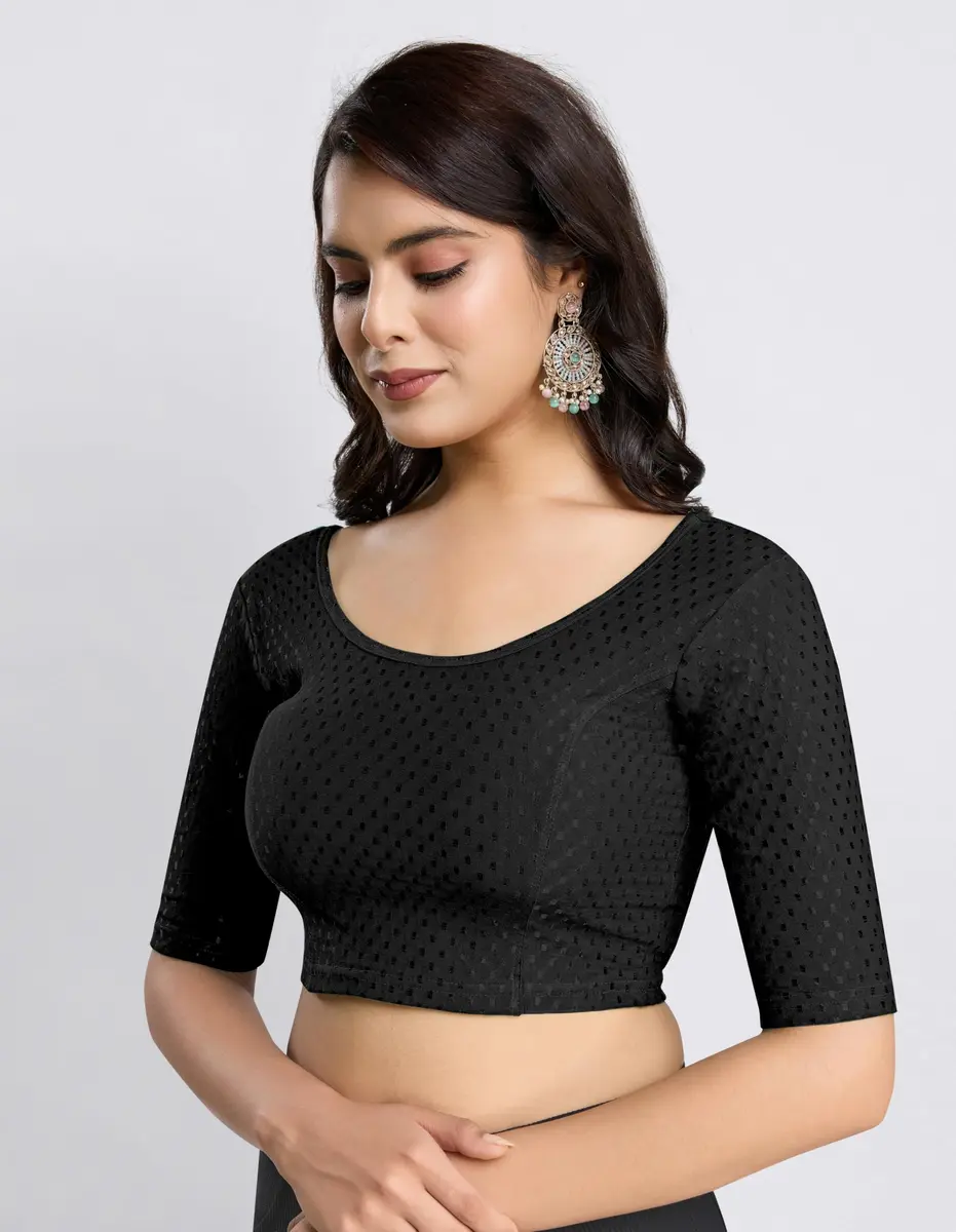 TRENDMALLS Dobby Cotton Stretchable Saree Blouse Black Small | Ready-to-Wear for Indian Occasions - view 4
