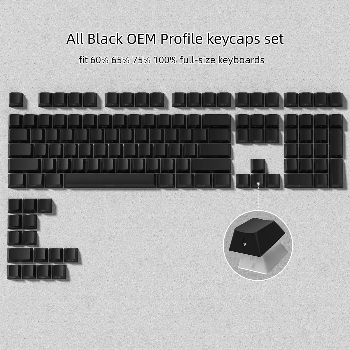 dagaladoo Double Shot PBT Shine Through Keycaps Set - Black Japanese Style Cherry Profile | 135 Keys - view 2