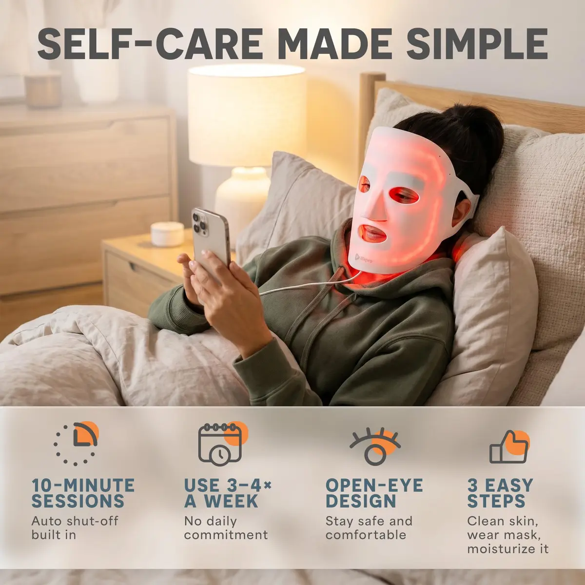 Lifepro Revitaglow Red Light Therapy Mask - Triple Chip LED Face Mask | 52 Triple-Chip LEDs for Skin Wellness - view 4