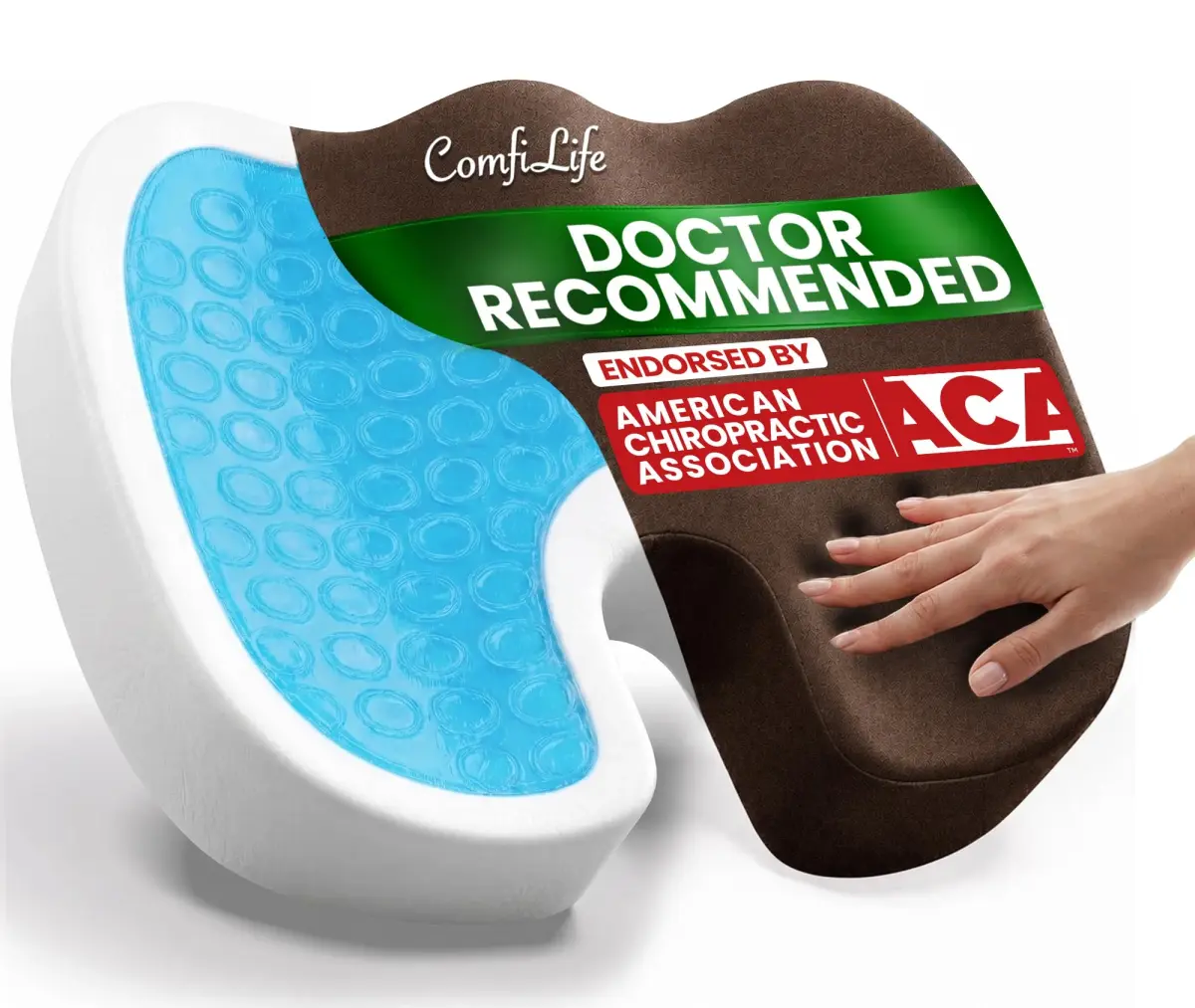ComfiLife Gel Memory Foam Seat Cushion with Cooling Gel Layer & U-Shape Cutout | Doctor Recommended for Back & Sciatica Relief (Brown, 17.5" x 13.7" x 2.8") - main product image