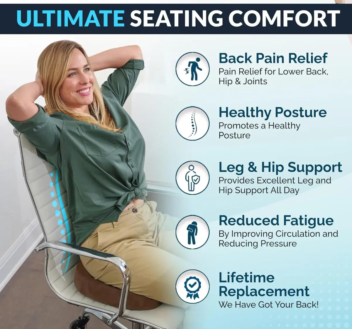 ComfiLife Gel Memory Foam Seat Cushion with Cooling Gel Layer & U-Shape Cutout | Doctor Recommended for Back & Sciatica Relief (Brown, 17.5" x 13.7" x 2.8") - view 5