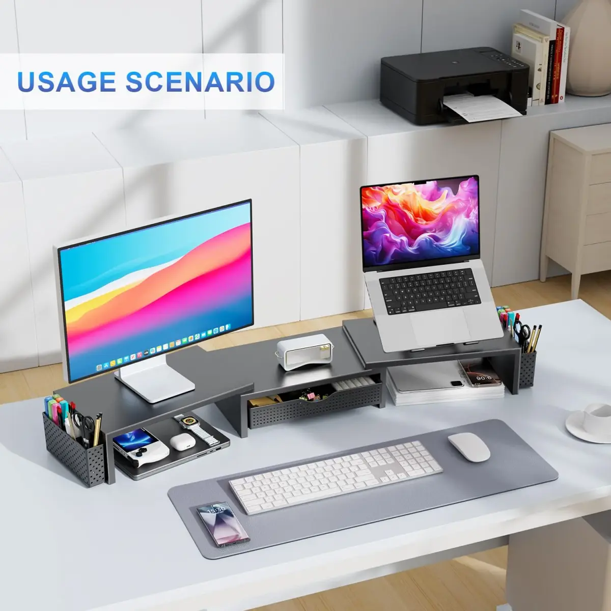 gianotter Dual Monitor Stand Riser with Drawer and Pen Holders, Black | USPTO Patented Organizer - view 4