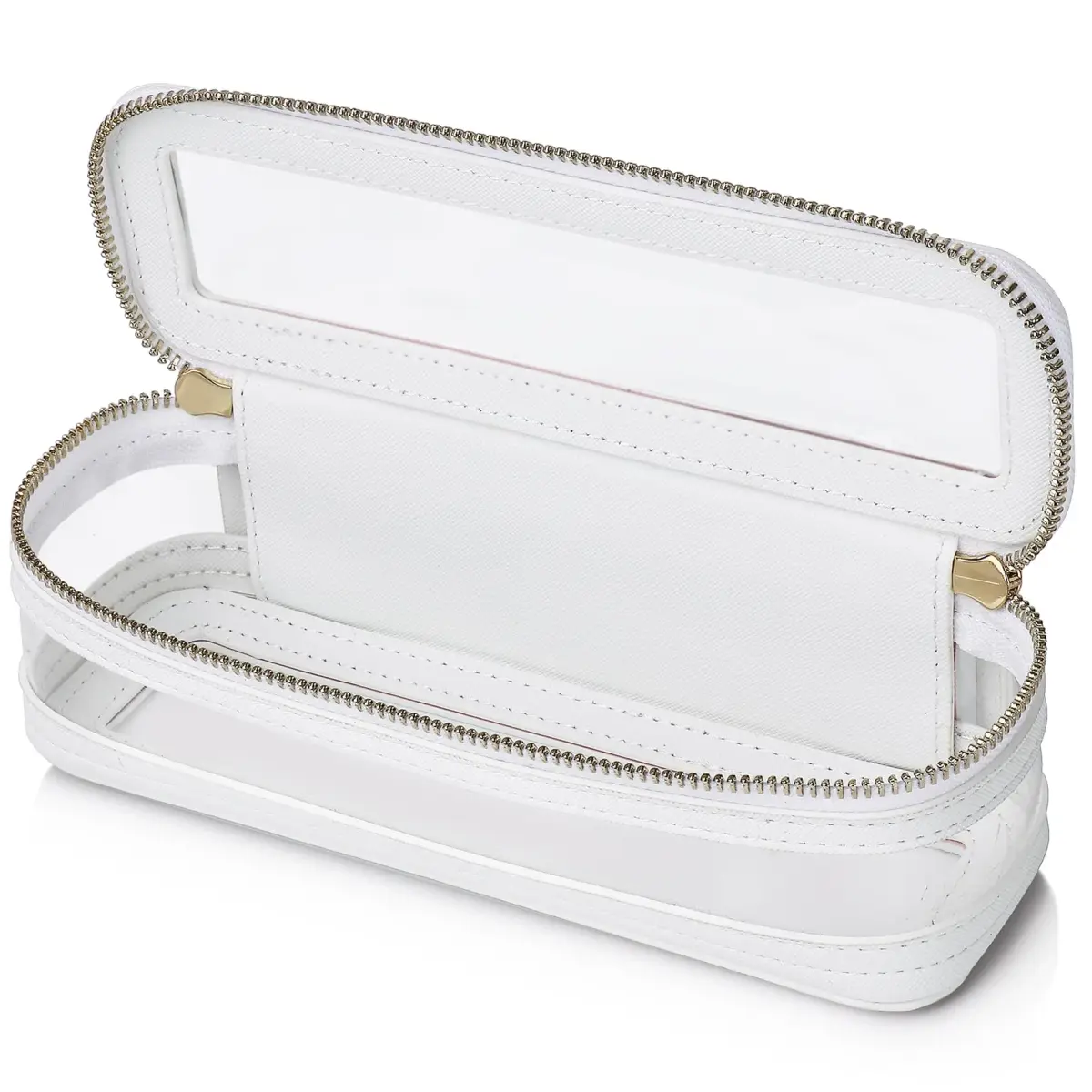 Pinkmik Slim Clear Makeup Brush Case White 21.5cm (8.46") | Waterproof Faux Leather Travel Cosmetic Bag - main product image