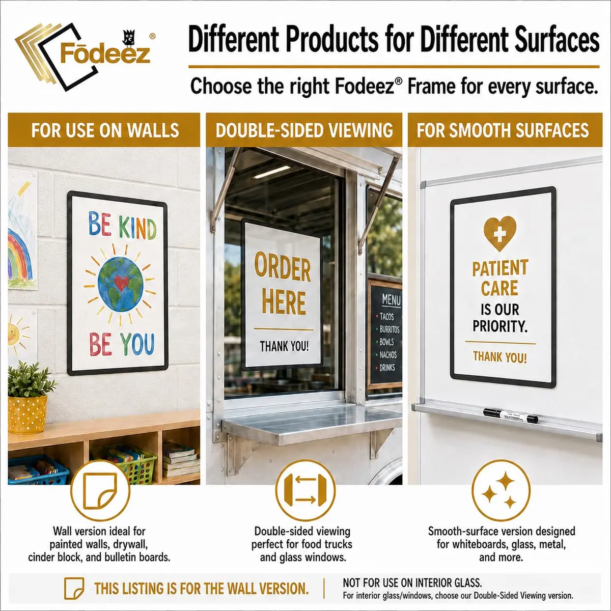 Fodeez 8.5 x 11 Adhesive Wall Frames - Peel & Stick Picture Frames, Dry Erase, Reusable, Pack of 5 - view 7
