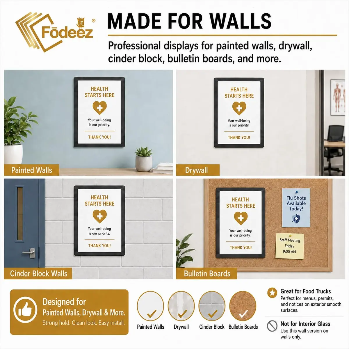 Fodeez 8.5 x 11 Adhesive Wall Frames - Peel & Stick Picture Frames, Dry Erase, Reusable, Pack of 5 - view 8