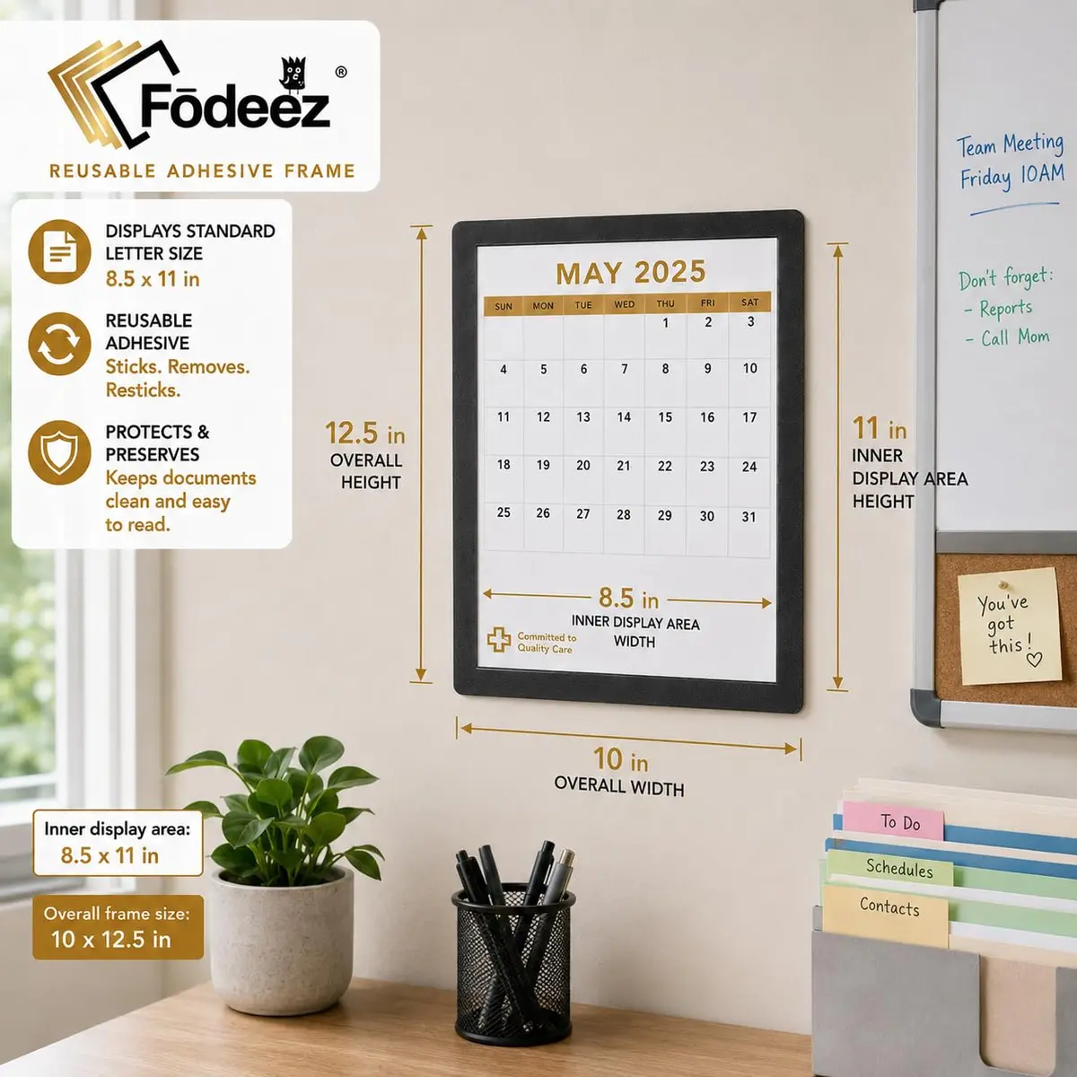 Fodeez 8.5 x 11 Adhesive Wall Frames - Peel & Stick Picture Frames, Dry Erase, Reusable, Pack of 5 - view 2