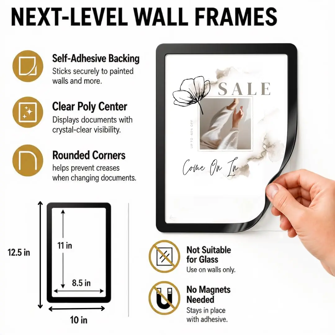 Fodeez 8.5 x 11 Adhesive Wall Frames - Peel & Stick Picture Frames, Dry Erase, Reusable, Pack of 5 - view 3