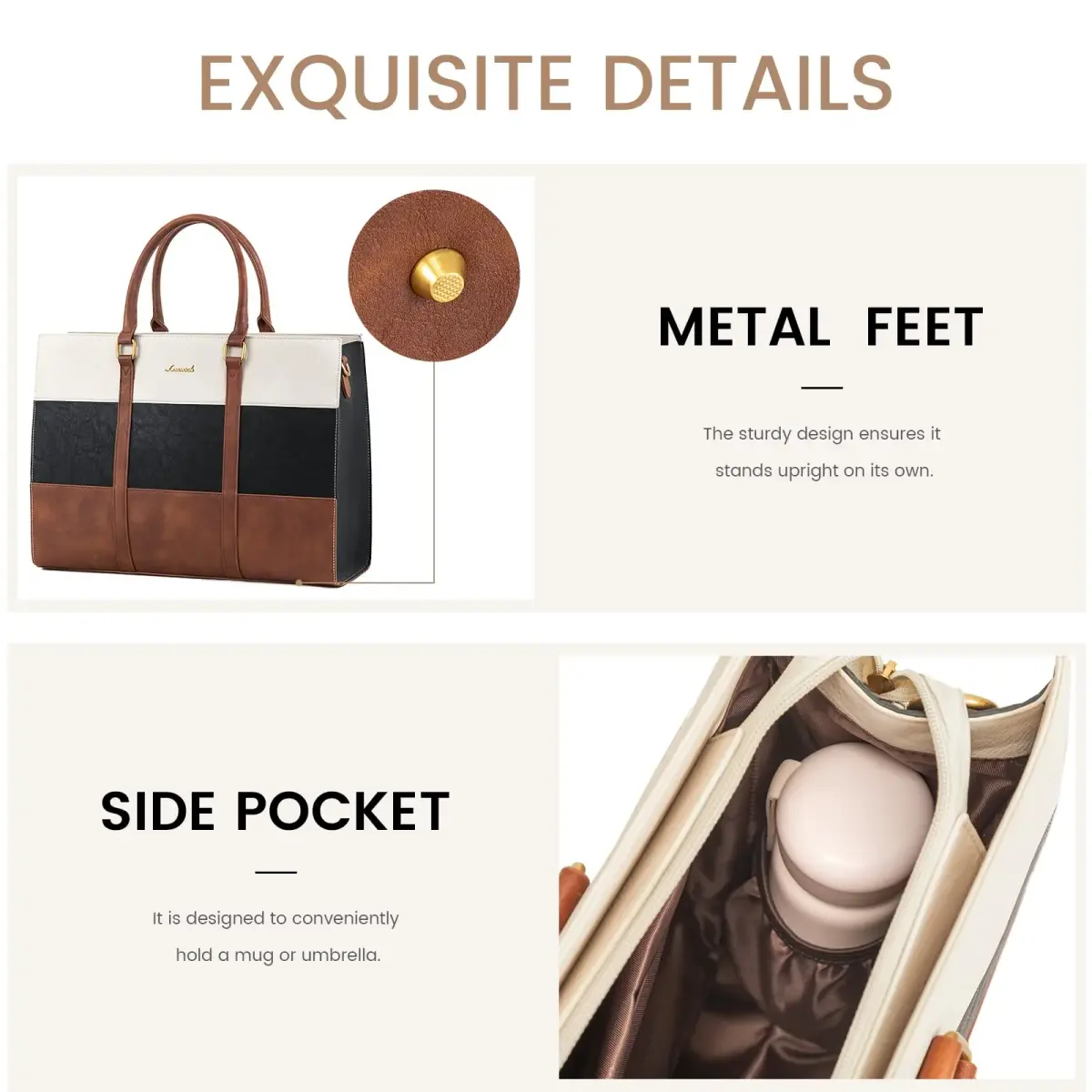 LOVEVOOK Laptop Bag for Women, 15.6 Inch Vintage Leather Tote Bag | Waterproof Computer Bag with Clutch Purse - view 6