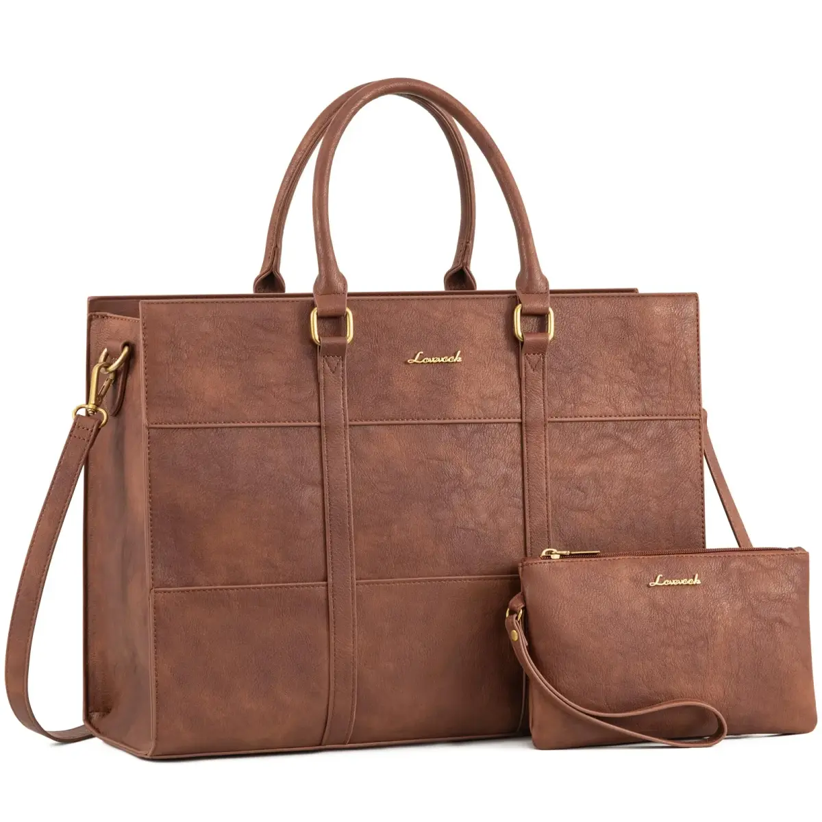 LOVEVOOK Laptop Bag for Women, 15.6 Inch Vintage Leather Tote Bag | Waterproof Work Bag with Clutch Purse - main product image