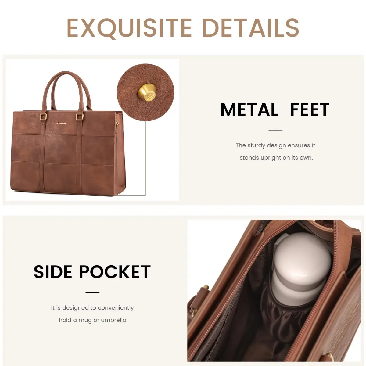 LOVEVOOK Laptop Bag for Women, 15.6 Inch Vintage Leather Tote Bag | Waterproof Work Bag with Clutch Purse - view 6