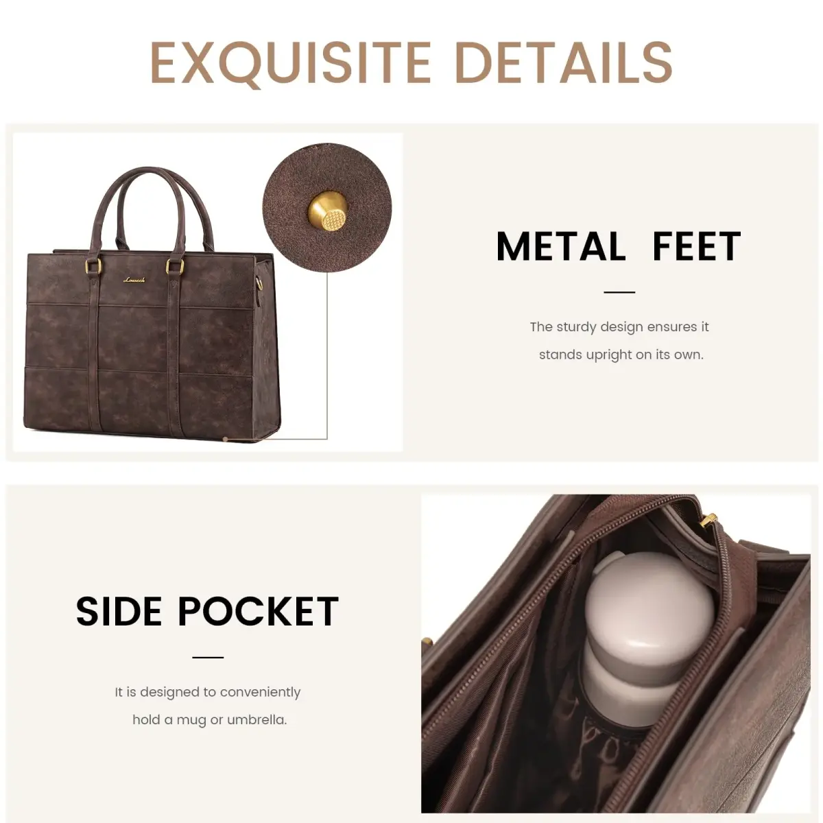 LOVEVOOK Vintage Leather Laptop Tote Bag for Women, 15.6 Inch (39.6 cm) with Clutch Purse | Waterproof Business Office Bag - view 6