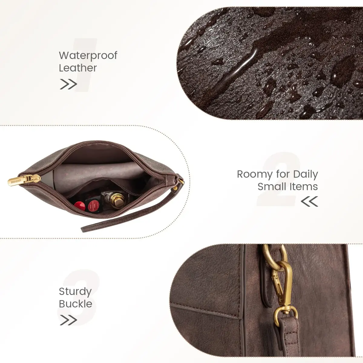 LOVEVOOK Vintage Leather Laptop Tote Bag for Women, 15.6 Inch (39.6 cm) with Clutch Purse | Waterproof Business Office Bag - view 7