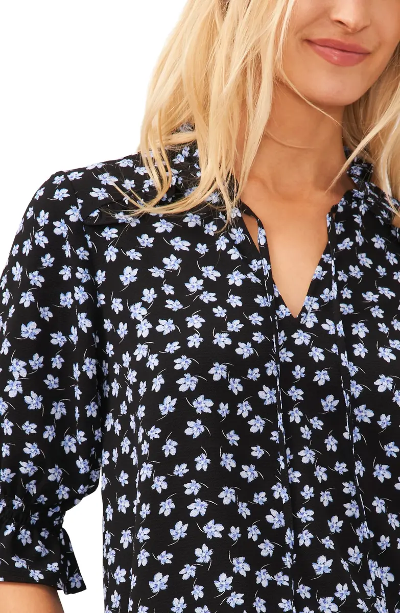 CeCe Elbow Sleeve Split Neck Top Rich Black | Versatile Casual Wear (70-120 chars) - view 2