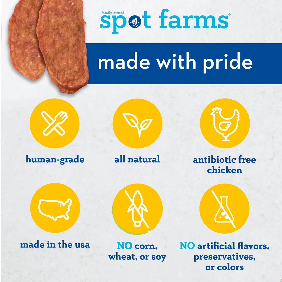 Spot Farms All Natural Human Grade Dog Treats Chicken Jerky 12.5oz | Omega 3 & Vitamin E Support - view 4