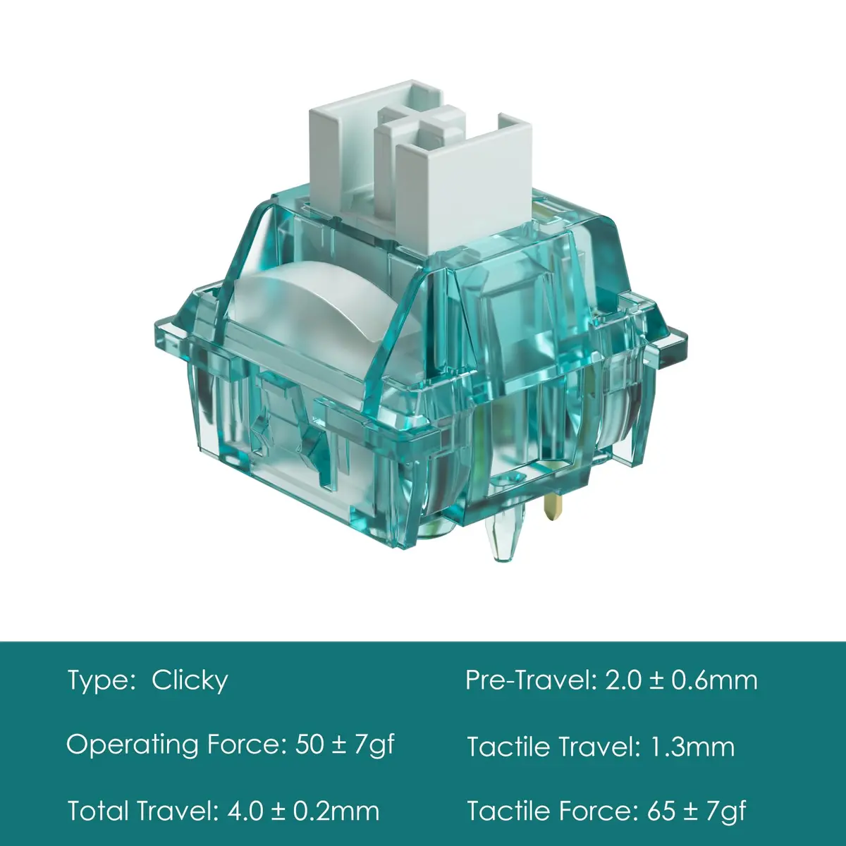 Akko Creamy Cyan Clicky Keyboard Switches (45pcs) | MX Style 5-Pin, 50gf, Pre-Lubed, LED Diffuser - view 2