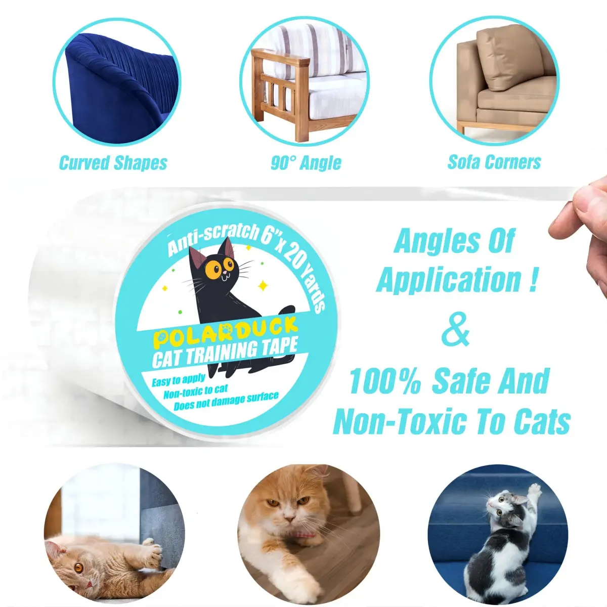 Polarduck Transparent Cat Scratch Tape 6 Inches x 20 Yards | Double-Sided Furniture Protector for Cats & Dogs - view 3