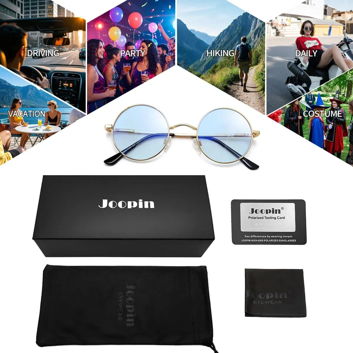 Joopin Small Round Sunglasses Metal Frame 46mm (1.81 in) | Polarized UV400 Protection - view 6