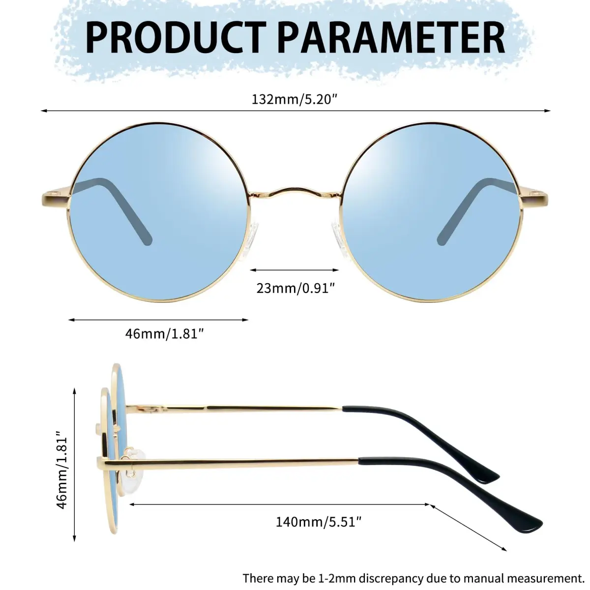 Joopin Small Round Sunglasses Metal Frame 46mm (1.81 in) | Polarized UV400 Protection - view 4