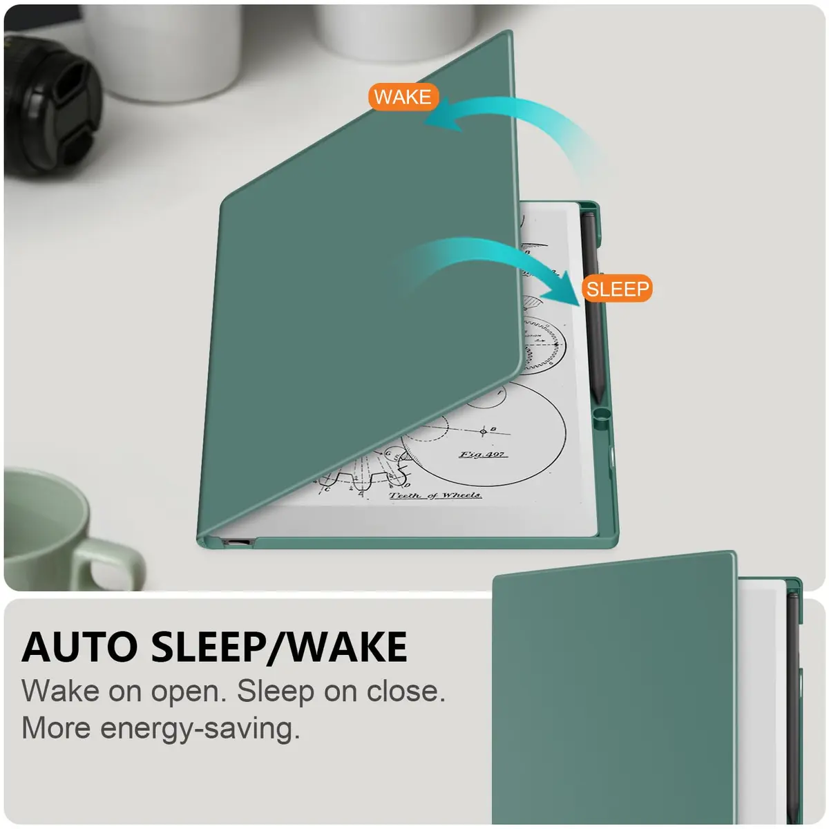 Yiernuo Green Folio Protective Case for Remarkable 3 Paper Pro 11.8 | Auto Sleep/Wake, Pen Holder, Lightweight - view 3