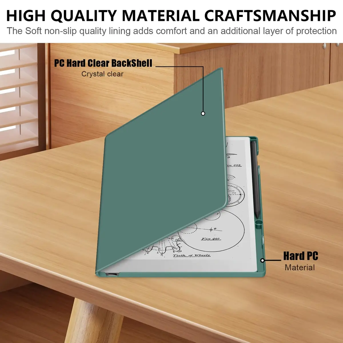 Yiernuo Green Folio Protective Case for Remarkable 3 Paper Pro 11.8 | Auto Sleep/Wake, Pen Holder, Lightweight - view 4