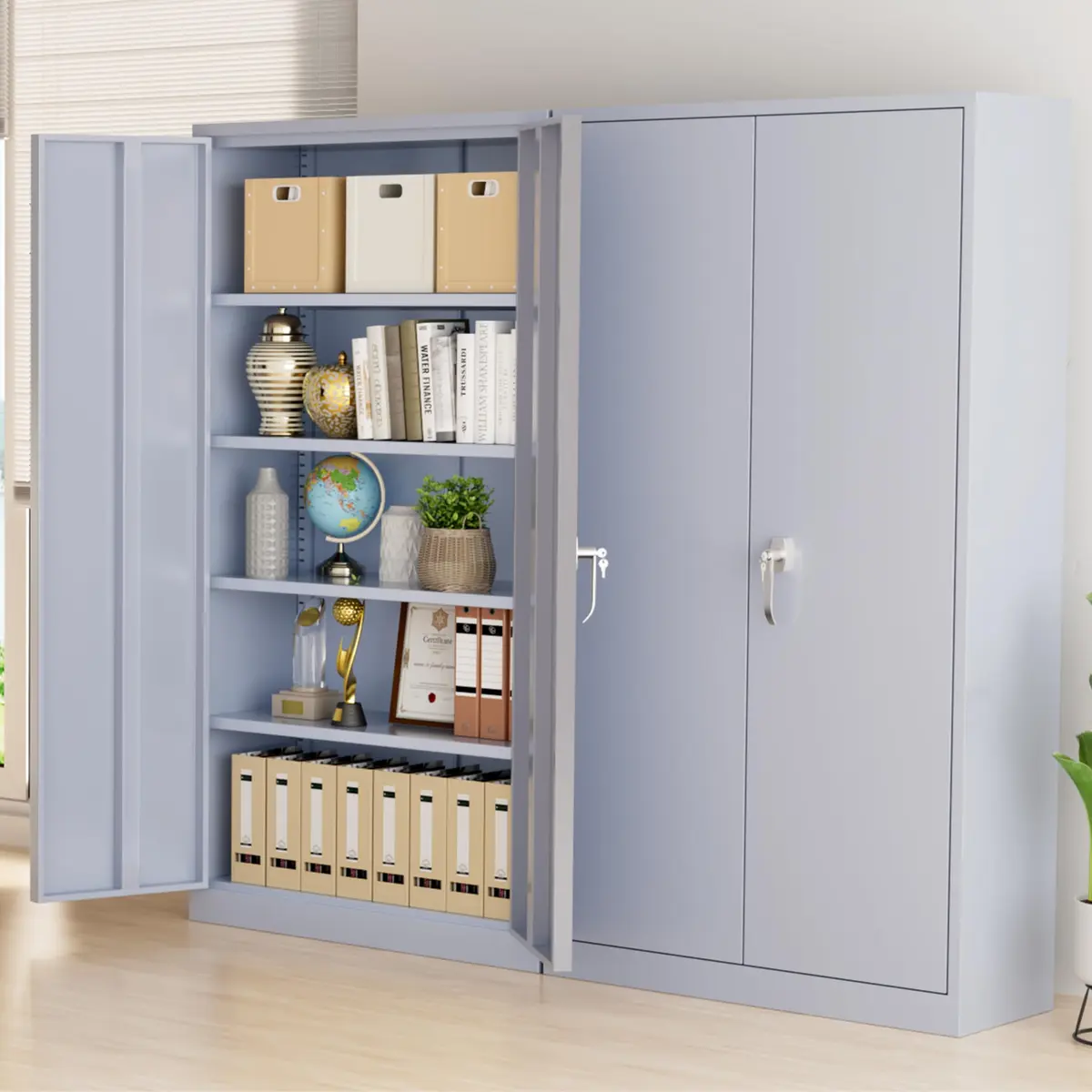 Greenvelly Metal Storage Cabinet with Doors and Shelves, 72" Inch Locking Metal Cabinet for Garage, Office, School, Warehouse, Dark Gray - view 7