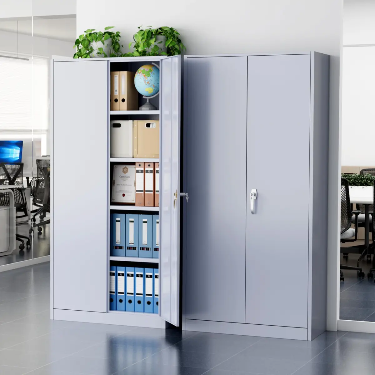 Greenvelly Metal Storage Cabinet with Doors and Shelves, 72" Inch Locking Metal Cabinet for Garage, Office, School, Warehouse, Dark Gray - view 2