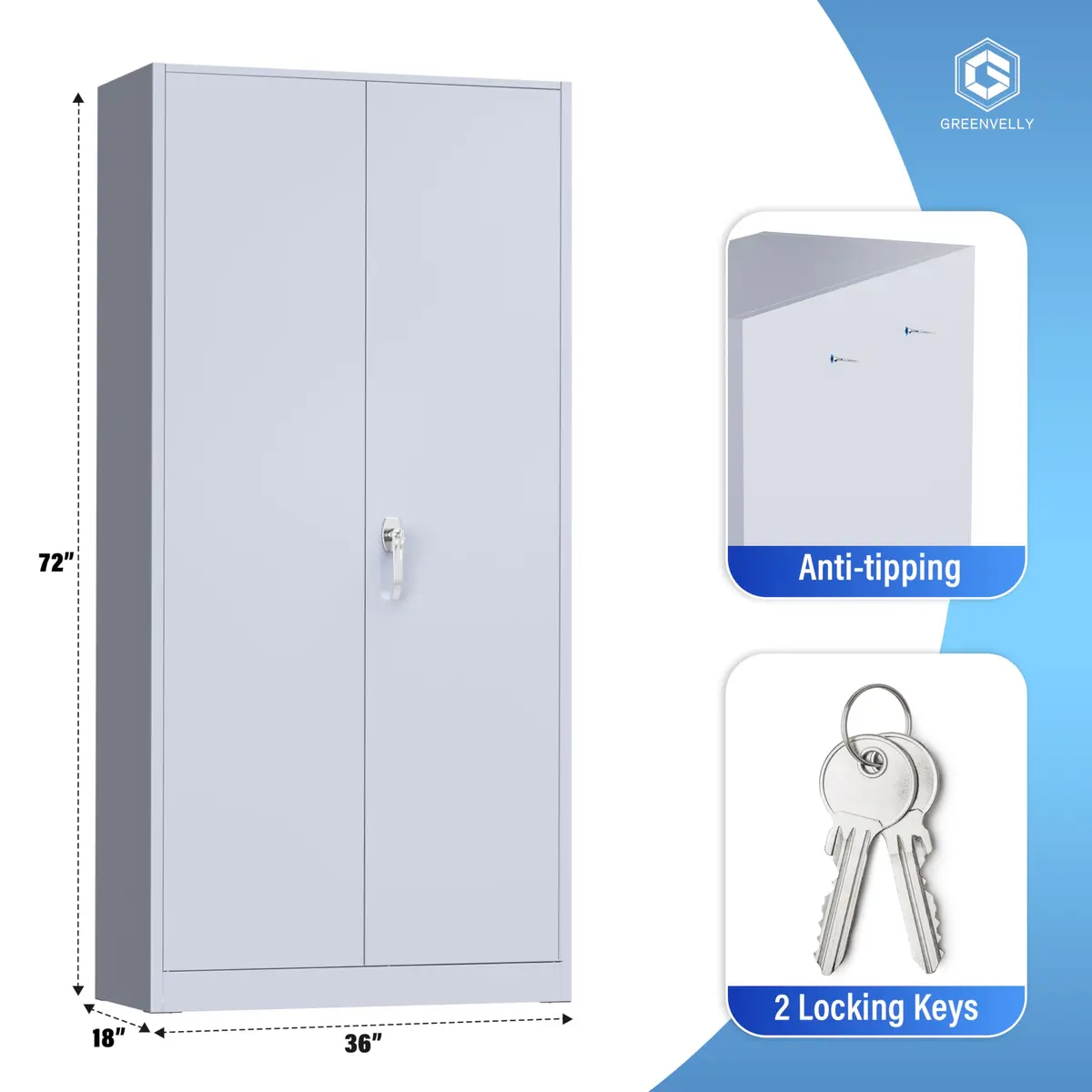 Greenvelly Metal Storage Cabinet with Doors and Shelves, 72" Inch Locking Metal Cabinet for Garage, Office, School, Warehouse, Dark Gray - view 3
