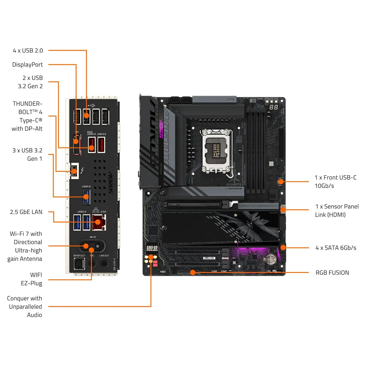 GIGABYTE Z890 AORUS Elite WIFI7 Motherboard ATX DDR5 PCIe 5.0 Thunderbolt 4 2.5GbE LAN | Supports Intel Ultra Core Series 2 - view 5
