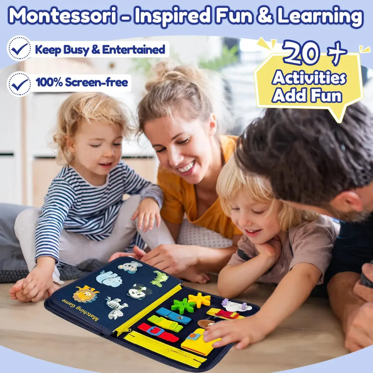 Qizfun Dinosaur Busy Board 27.9 cm (11 in) | Montessori Learning Toy for Toddlers - view 2