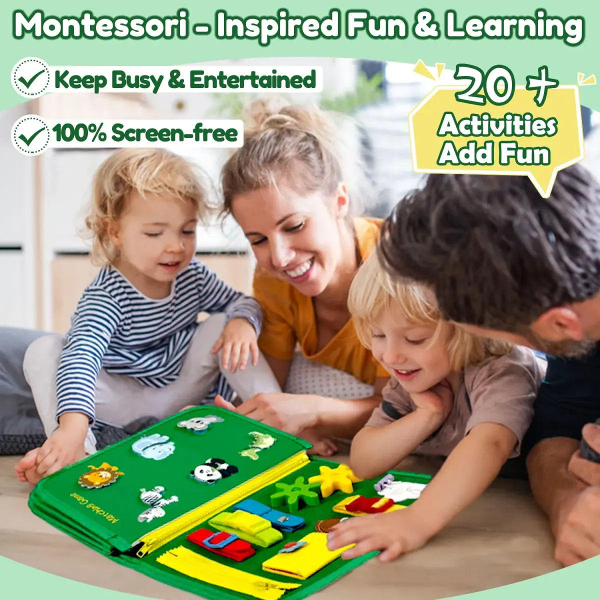 Qizfun Dinosaur Busy Board 22cm x 27.9cm (11 x 10.2 inches) | Montessori Learning Toy for Toddlers - view 2